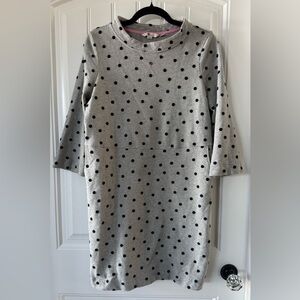 Boden Gray Long Sleeve Sweatshirt Dress with  Navy Velvet Polka Dots
